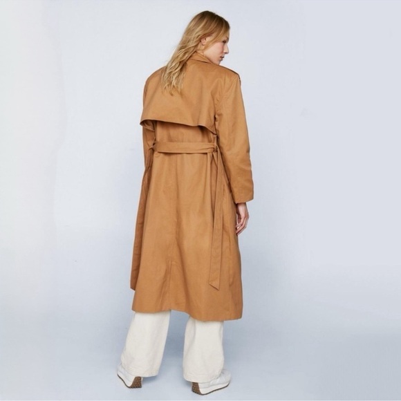 NASTY GAL • Camel Tan Extreme Shoulder Trench Coat Winter Fall Jacket - Picture 3 of 8